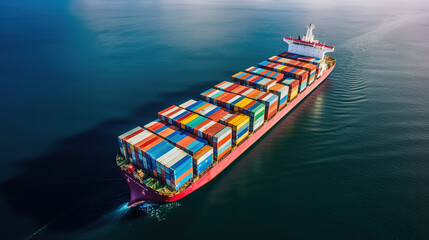 Fototapeta premium Container ship loaded carrying shipping containers in the sea
