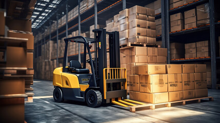 Large modern warehouse with a forklift