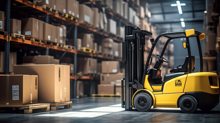 Large modern warehouse with a forklift