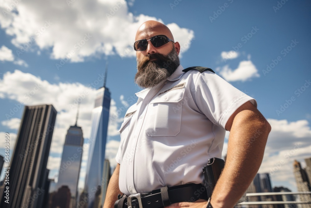 Poster caucasian man security guard background scene charming generative ai