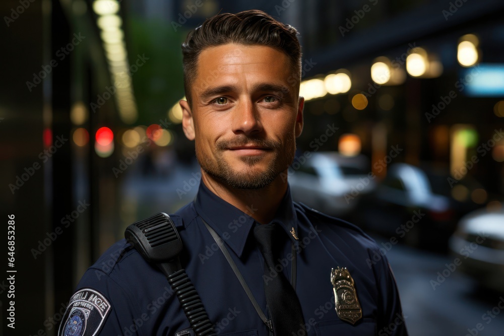 Poster caucasian man security guard background smart looking generative ai