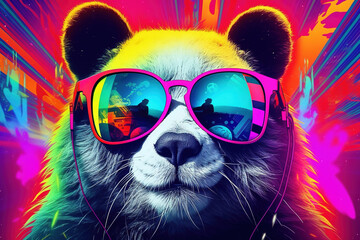 Music dj cute panda with sunglasses and headphones