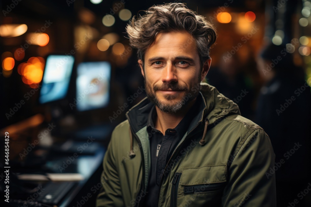 Aufkleber caucasian male software developer background captivating generative ai