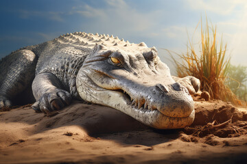 Fototapeta premium crocodile on a shore of a lake