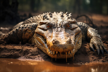 Fototapeta premium crocodile on a shore of a lake