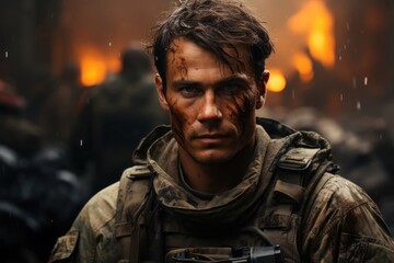 Caucasian Man Soldier Background Smart Generative AI