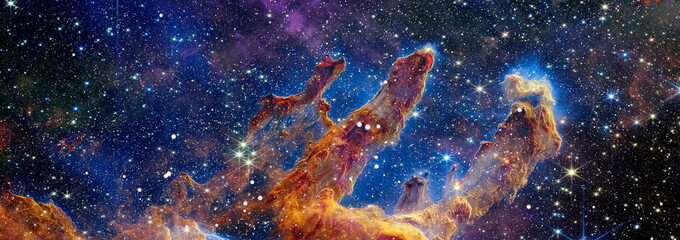 Space background with red nebula and stars. Elements of this image furnished by NASA. - obrazy, fototapety, plakaty