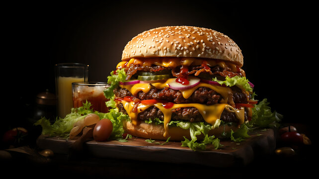 Burger Fastfood Gourmet hamburger double steak cheddar 