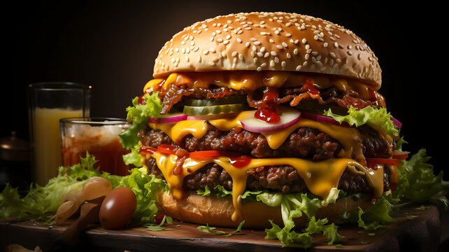 Burger Fastfood Gourmet hamburger double steak cheddar 