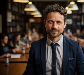Fototapeta premium Caucasian Male Teacher Background Smart Generative AI