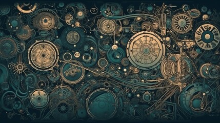 Naklejka premium steampunk, backgrounds, industrial, vintage, retro, gears, machinery, clockwork, Victorian, technology, gears and cogs, mechanical, grunge, steam-powered, fantasy, industrial generative ai
