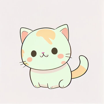 kawaii cat clipart,solid white backgrond, Ai generated image