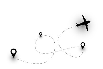 Fototapeta premium Airplane route vector icon of an air plane flight path with a starting point.