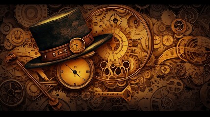 steampunk, backgrounds, industrial, vintage, retro, gears, machinery, clockwork, Victorian, technology, gears and cogs, mechanical, grunge, steam-powered, fantasy, industrial generative ai