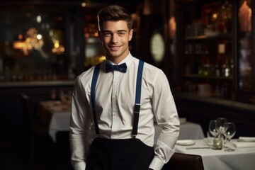 Caucasian Man Waiter Background Scene Smart Generative AI