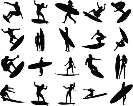 Surfer Silhouette, vector set of Surfing silhouette, surf vector pack
