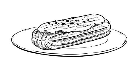 Vector sketchy illustration of eclair on plate