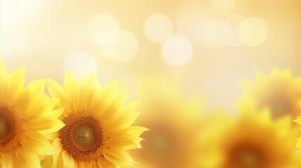 Ai generated illustration of a soft yellow background with blossoming sunflowers