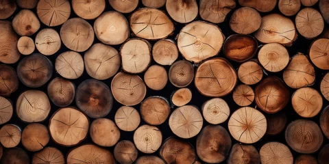 Fototapete Brennholz Textur Wooden natural sawn logs as background.