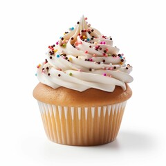 AI generated illustration of a cupcake topped with creamy white whipped cream