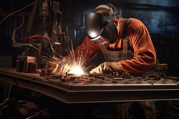 Caucasian Male Welder Backdrop Scene Smart Generative AI