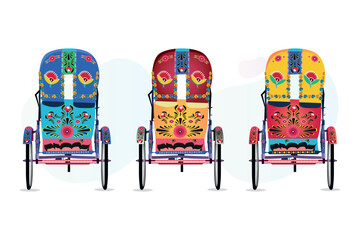 Colorful rickshaw backside illustration. Bangladeshi Rickshaw art. Tri cycle of Dhaka city. Local vehicle.