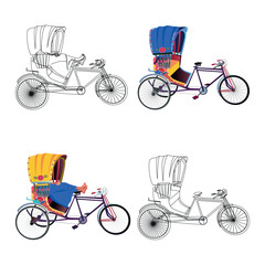 Set of colorful rickshaw illustrations Bangladeshi Rickshaw art Tri cycle of Dhaka city