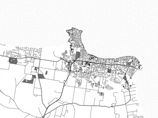 Greyscale vector city map of  Hervey Bay in Australia with with water, fields and parks, and roads on a white background.