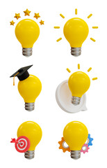3d minimal creative idea. problem-solving concept. innovative thinking. set of lightbulbs. 3d illustration.