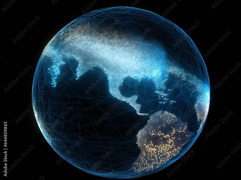 Aufkleber technology globe network map planet cyberspace connection internet global earth. generative ai.