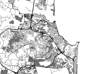 Greyscale vector city map of  Sunshine Coast in Australia with with water, fields and parks, and roads on a white background.
