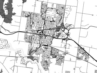 Greyscale vector city map of  Melton in Australia with with water, fields and parks, and roads on a white background.