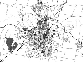 Greyscale vector city map of  Wagga Wagga in Australia with with water, fields and parks, and roads on a white background.