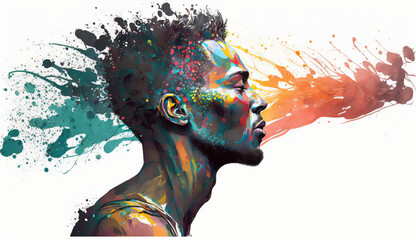splash watercolor man side view. Generative AI