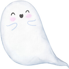 Cute Smiling Ghost Halloween Watercolor Illustration