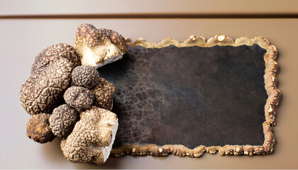 noble truffle mushrooms and space for text, delicacy
