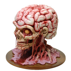 Tasty halloween bloody brain cake isolated on white background