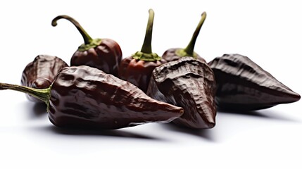 AI generated illustration of ancho peppers, dried Poblano chilies on a white background