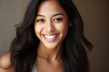 portrait of a gorgeous asian indian woman with bright white teeth. perfect image for dentist advertising or marketing campaign