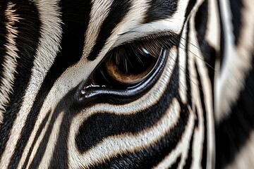 AI generated illustration of a close-up of a zebra facing the camera, looking inquisitively - obrazy, fototapety, plakaty