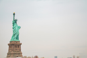 Statue of Liberty on its Base From the Front in a Full Shot with Sky in the Background