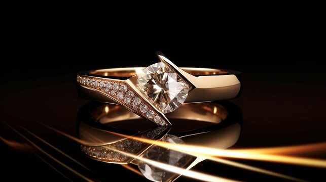 an image of an elegant diamond ring with sparkle on black background