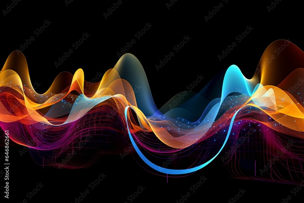 Poster ai generated illustration of abstract art featuring colorful lines and waves on a black background