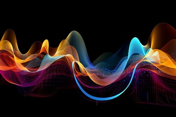 AI generated illustration of abstract art featuring colorful lines and waves on a black background