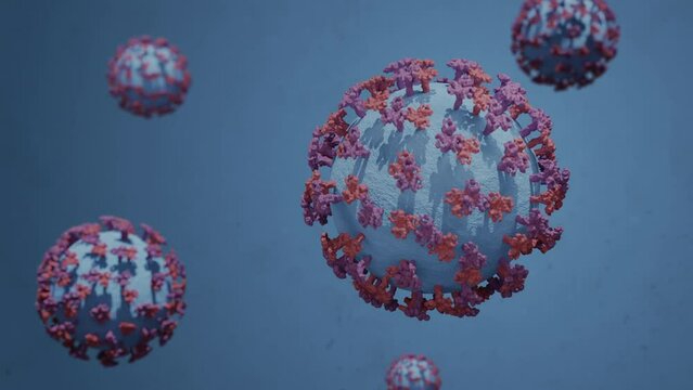 Closeup of RSV virus molecules animated on background.