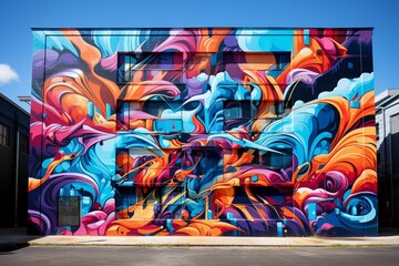 AI generated illustration of vibrant graffiti adorns the side of a residential building