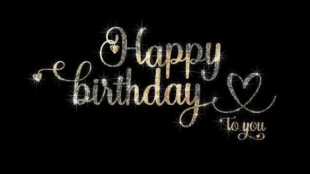 Happy Birthday To You Handwritten Animated Text with Gold Glitter Lights. Transparent Background, Easy to Put into Any Video. Great for Birthday Celebrations Around the World.