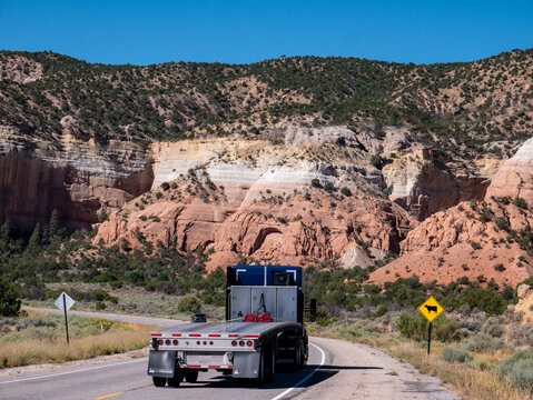US Highway 84 in CO and NM winds past colorful rock formations