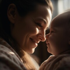 AI generated illustration of  An attractive young mother with a smile hugging her child