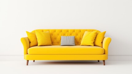 Interior of living room modern style with yellow sofa on white
